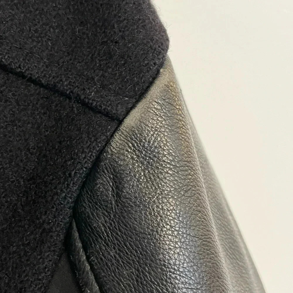 Vintage 90s Black Varsity Letterman Jacket Faux Leather Sleeves M - Picture 16 of 16